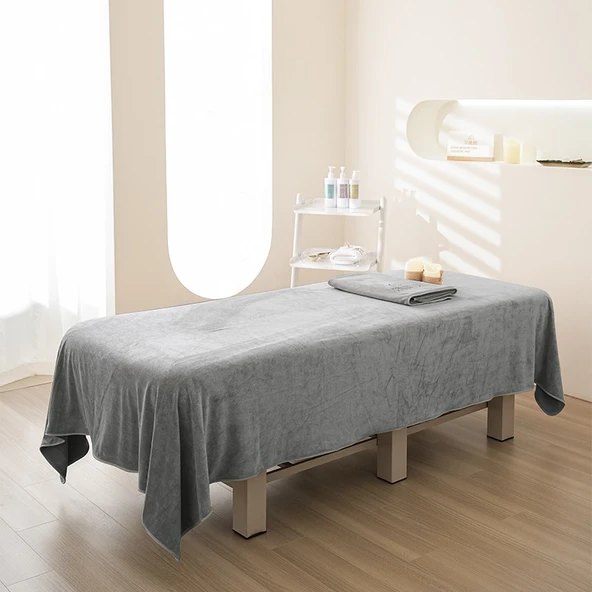 Güzellik Salonu Havlu Seti - Drapeli Yatak Örtüsü 250x150cm - Gri