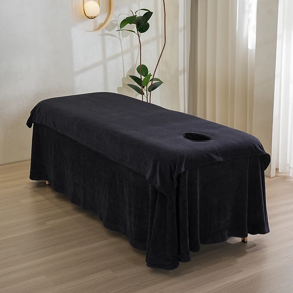 Güzellik Salonu Havlu Seti - Kenar Dikişli Yatak Örtüsü 200x100cm - Siyah