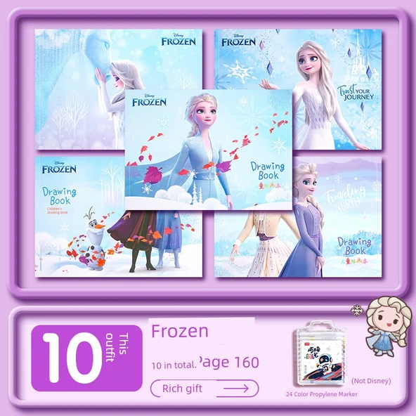 Disney Prenses Çocuk Çizim Kitabı - Resimli Kitap 10 + 24 Renk Akrilik Kalem [Buz ve Kar]