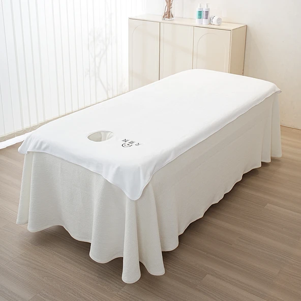 Güzellik Salonu Havlu Seti - Kenar Dikişli Yatak Örtüsü 200x100cm - Beyaz