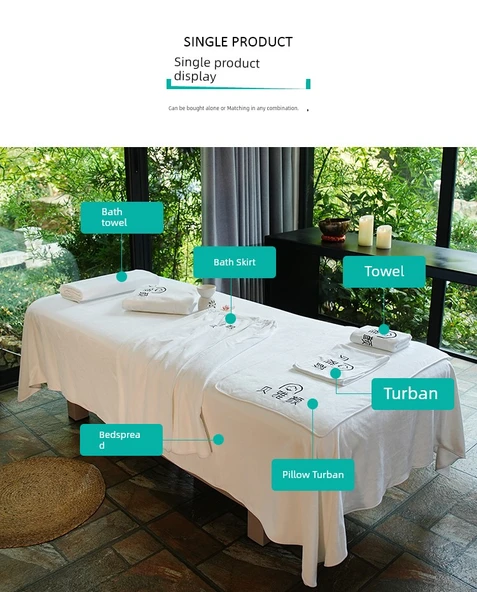 Güzellik Salonu Havlu Seti - Drapeli Yatak Örtüsü 250x150cm - Beyaz - Resim 8