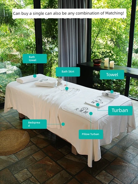 Güzellik Salonu Havlu Seti - Drapeli Yatak Örtüsü 250x150cm - Beyaz - Resim 4