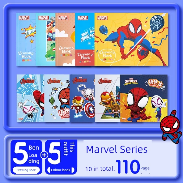Disney Prenses Çocuk Çizim Kitabı - Resimli Kitap * 5 + Boyama Kitabı * 5 [Marvel]