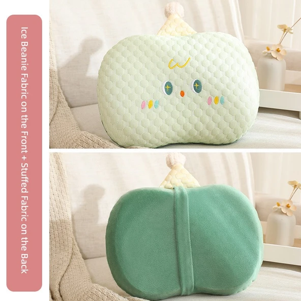 Doudou Kadife Kapibara Yastık - Yeşil Küçük Bezelye Şapkalı Bebek 30x22x8cm (Tek Yastık Kılıfı)