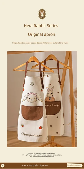 Hera Tavşan Desenli Mutfak Önlüğü - Dalga Desenli, Su Geçirmez ve Yağ Tutmaz - Resim 9