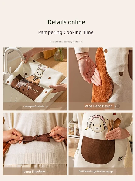 Hera Tavşan Desenli Mutfak Önlüğü - Dalga Desenli, Su Geçirmez ve Yağ Tutmaz - Resim 4