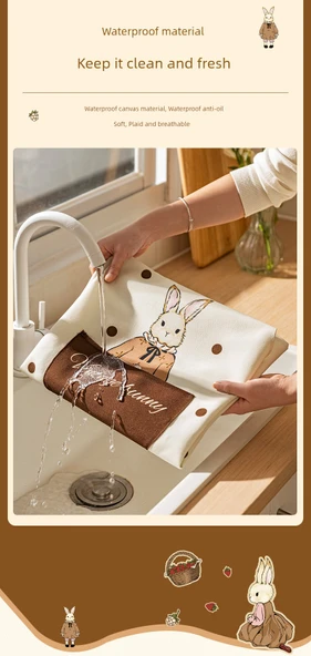 Hera Tavşan Desenli Mutfak Önlüğü - Dalga Desenli, Su Geçirmez ve Yağ Tutmaz - Resim 11