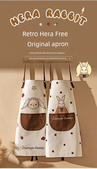 Hera Tavşan Desenli Mutfak Önlüğü - Dalga Desenli, Su Geçirmez ve Yağ Tutmaz - Resim 7