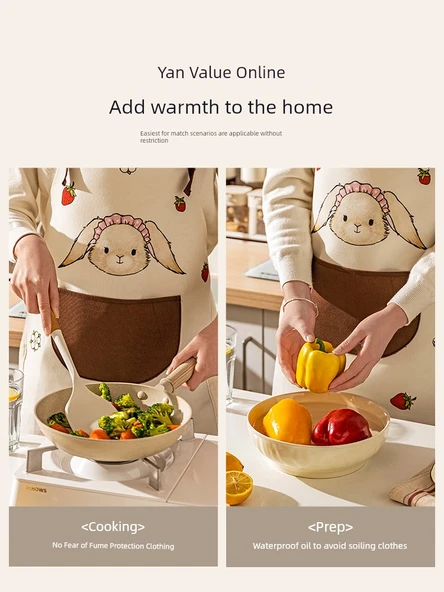 Hera Tavşan Desenli Mutfak Önlüğü - Dalga Desenli, Su Geçirmez ve Yağ Tutmaz - Resim 3