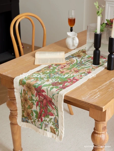 Amerikan Retro Stil Masa Örtüsü - İlk Olgun Kayısı Sarı Pareto 30x180cm - 7