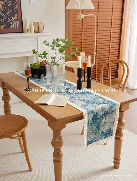 Amerikan Retro Stil Masa Örtüsü - Yeşil Karahindiba Yoğun Su 30x220cm - 8