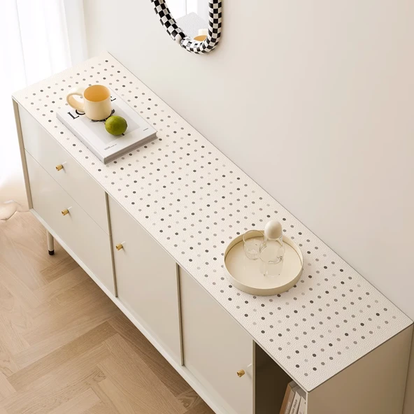 Deri Masa Örtüsü - Krem Kapitone Koyun Postu - Leke Tutmaz 30x120cm - 2