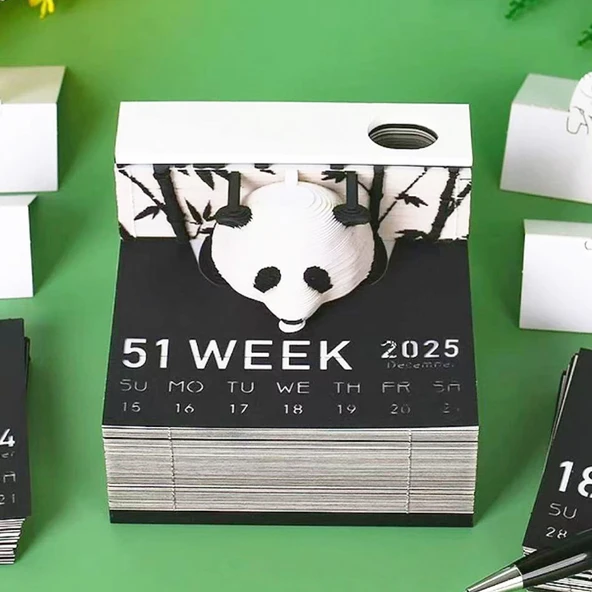 2025 Panda Notları Haftalık Takvim İngilizce Versiyon 3D Takvim