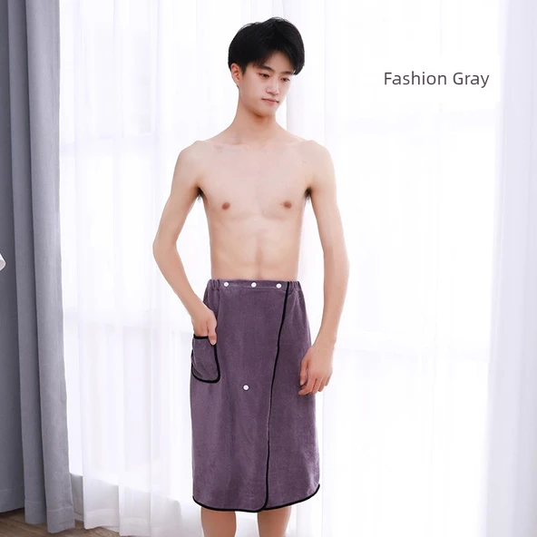 Cepli Erkek Giyilebilir Banyo Havlu Eteği - Moda Gri - Standart Boyut (40-100 kg)