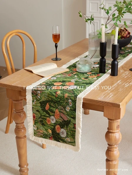 Amerikan Retro Stil Masa Örtüsü - İlk Olgun Kayısı Sarı Pareto 30x180cm - 10