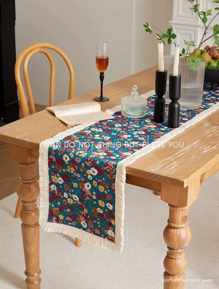 Amerikan Retro Stil Masa Örtüsü - Yeşil Karahindiba Yoğun Su 30x220cm - 11