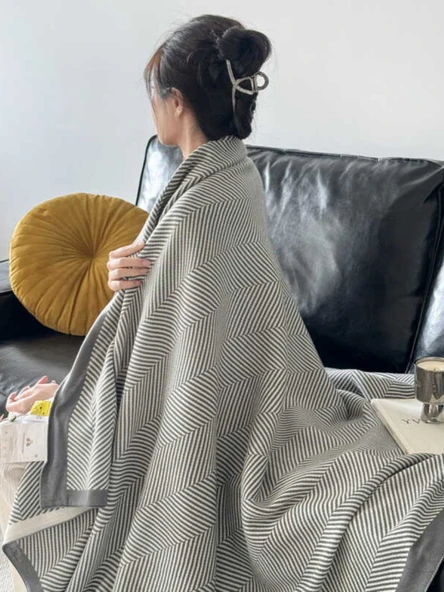 Balıksırtı Desenli Akrilik Fiber Battaniye - 12 Dikiş Gri - 130x170cm - 5
