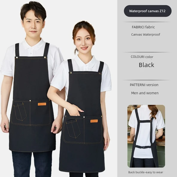 Su Geçirmez Kanvas Mutfak Önlüğü - Unisex - Siyah