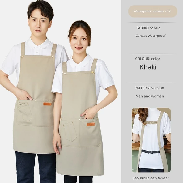 Su Geçirmez Kanvas Mutfak Önlüğü - Unisex - Açık Kahverengi