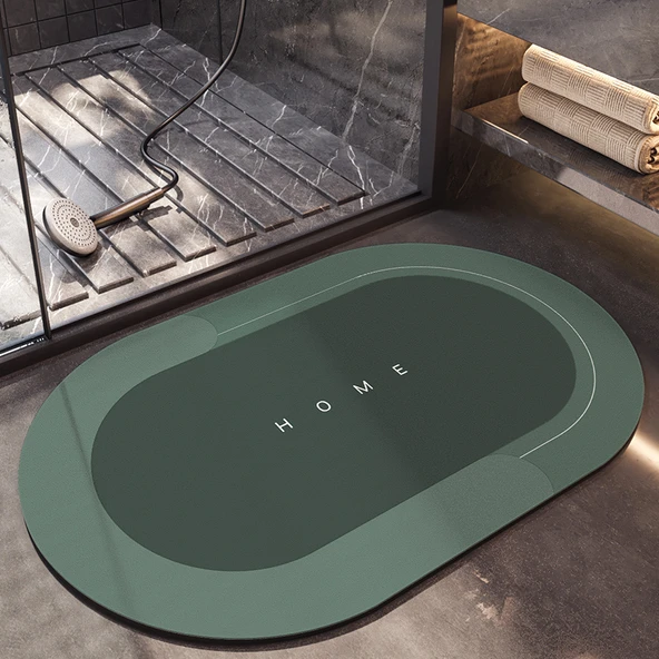 Yumuşak Diatomit Emici Banyo Paspası - 50x80cm - Elips Yeşil