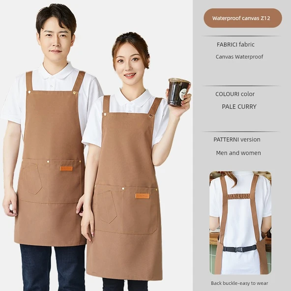 Su Geçirmez Kanvas Mutfak Önlüğü - Unisex - Açık Kahve