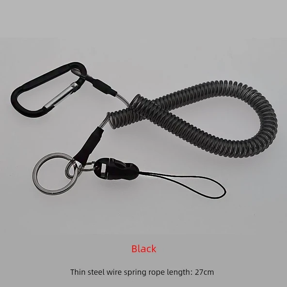 Karabinalı Yaylı Kayıp Önleyici Anahtarlık - Dağcılık Tokası 27cm - 2 Metreye Çekilebilir - Siyah