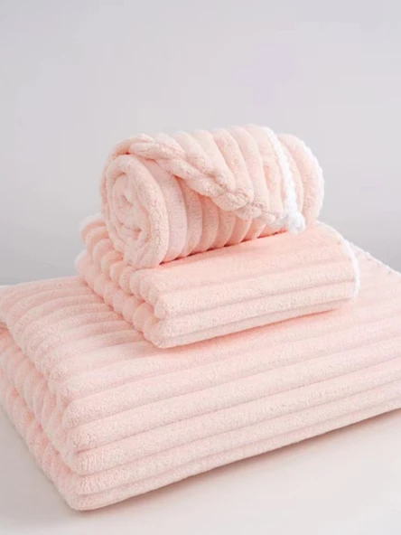 Pamuklu Emici Banyo Havlusu 3'lü Set - Pembe - 2