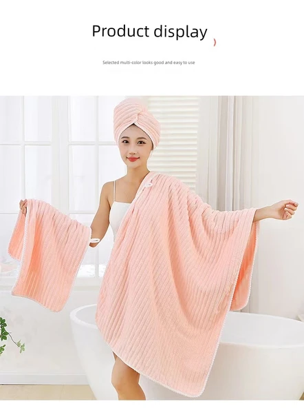 Pamuklu Emici Banyo Havlusu 3'lü Set - Pembe - 6