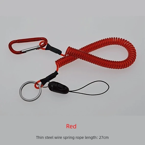Karabinalı Yaylı Kayıp Önleyici Anahtarlık - Tırmanış Tokası 27cm - 2 Metreye Çekilebilir - Kırmızı