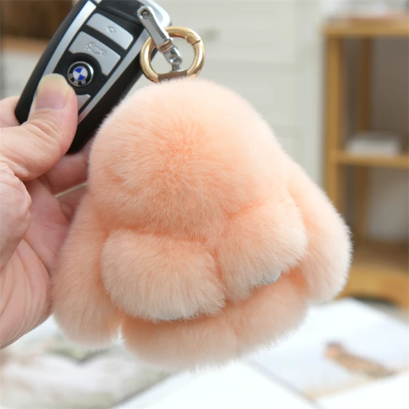 Mini Sevimli Peluş Tavşan Bebek Anahtarlık - Deri Pembe