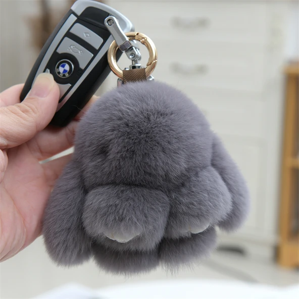 Mini Sevimli Peluş Tavşan Bebek Anahtarlık - Orta Gri