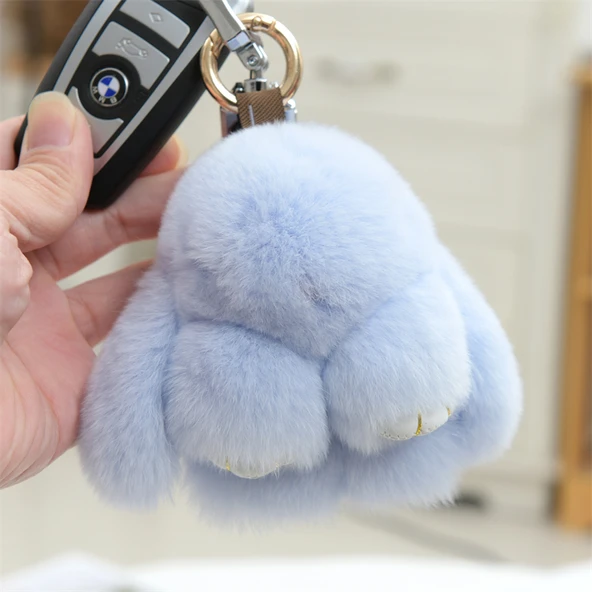 Mini Sevimli Peluş Tavşan Bebek Anahtarlık - Gök Mavisi