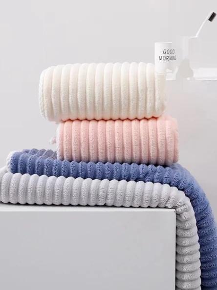 Pamuklu Emici Banyo Havlusu 3'lü Set - Pembe - 4