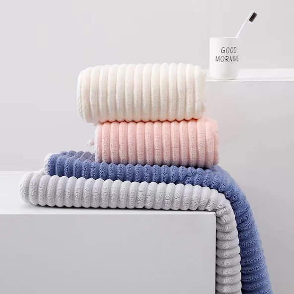 Pamuklu Emici Banyo Havlusu 3'lü Set - Pembe - 8