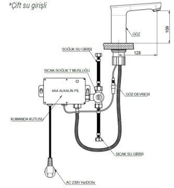 GPD FLB13 Fotoselli Çift Su Girişli Lavabo Bataryası Pilli Ve Elektirikli - 2