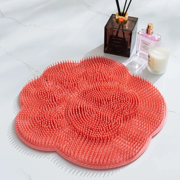 Yuvarlak Banyo Masaj Matı - Kalınlaştırılmış Yumuşak Kedi Pençesi Desenli Pudra (30cm Çap)