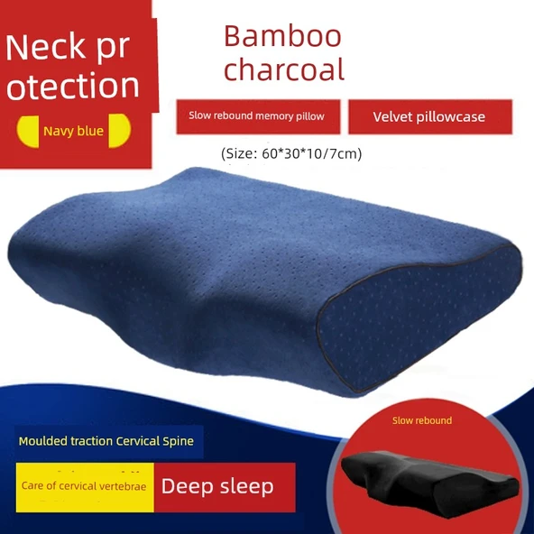 Geniş Lacivert Hafızalı Boyun Yastığı (Manyetik Kumaş Bambu Kömürü) - 7-10cm