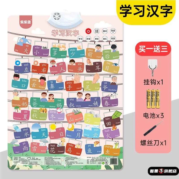 İlkokul Öğrencileri için Pinyin Sesli Duvar Tablosu - Aydınlanma için Çince Karakterler (42)