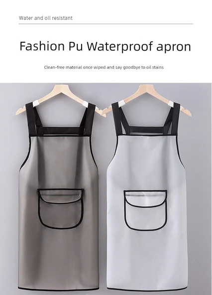 TPU Su Geçirmez Yağ Geçirmez Mutfak Önlüğü - Siyah Bel Bağcıklı - Uzun - Resim 7