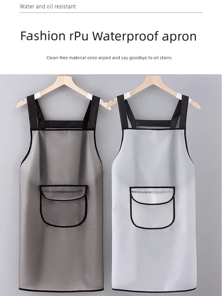 TPU Su Geçirmez Yağ Geçirmez Mutfak Önlüğü - Siyah Bel Bağcıklı - Uzun - Resim 2