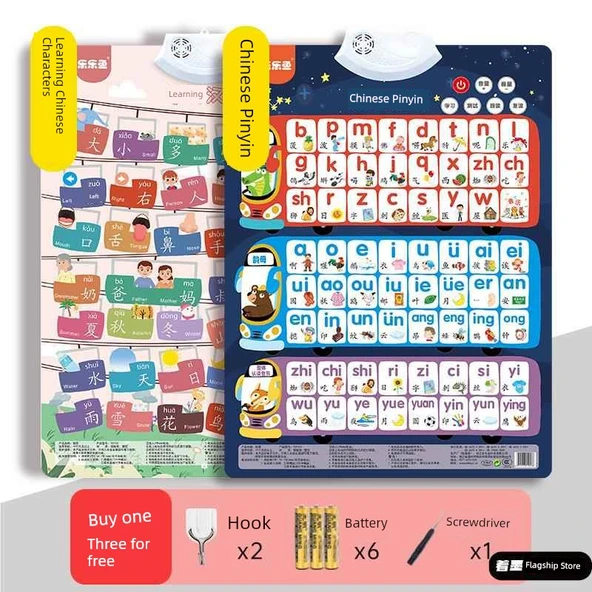 İlkokul Öğrencileri için Pinyin Sesli Duvar Tablosu - [Değerli 2'li Set] Pinyin + Çince Karakterler