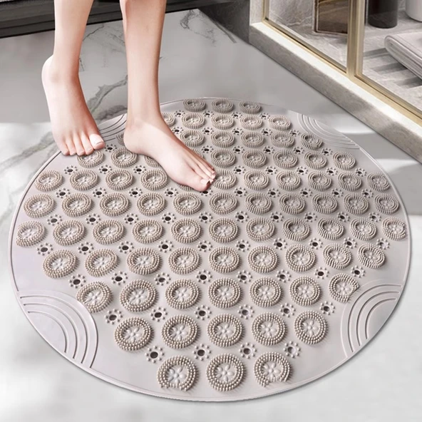 Yuvarlak Banyo Masaj Matı - Kalınlaştırılmış Yumuşak Haki (55cm Çap)
