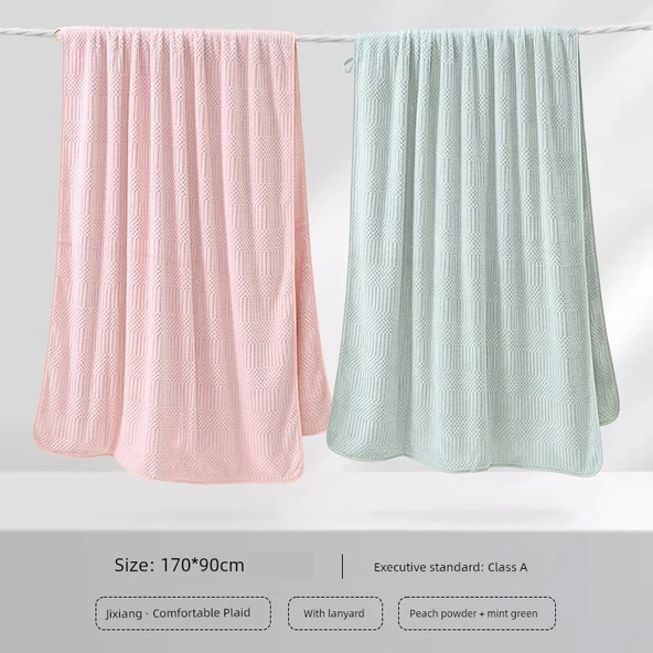 Polyester Banyo Havlusu Seti - Şeftali Tozu + Mint Yeşili (2 Adet)