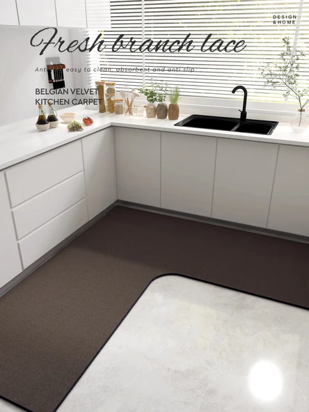 Kaymaz Su Geçirmez Mutfak Halısı - 80*120*45cm - Kahverengi Pirinç (L Tipi) - 2