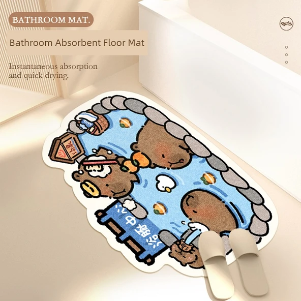 Hızlı Kuruyan Emici Banyo Paspası - Bebek Fil Duş Desenli - 5