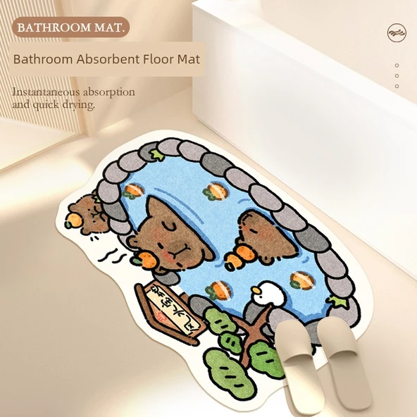 Hızlı Kuruyan Emici Banyo Paspası - Mai Men Dört Küçük Desenli - 4