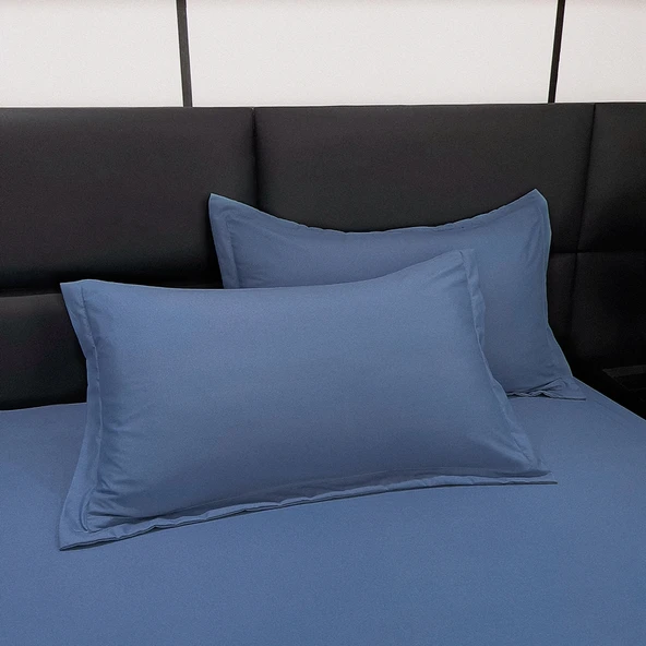Yıkanmış Pamuklu Tek Kişilik Koyu Mavi Yastık Kılıfı 48cm x 74cm