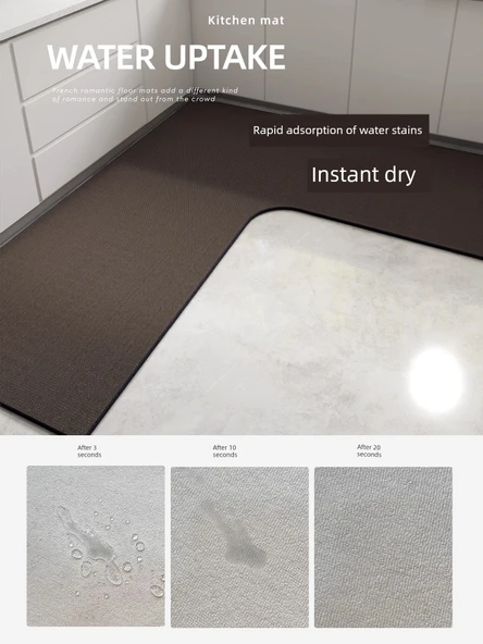 Kaymaz Su Geçirmez Mutfak Halısı - 80*120*45cm - Gri Pirinç (L Tipi) - 3