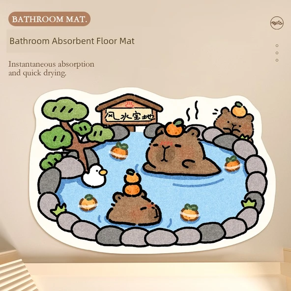 Hızlı Kuruyan Emici Banyo Paspası - Bebek Fil Duş Desenli - 3
