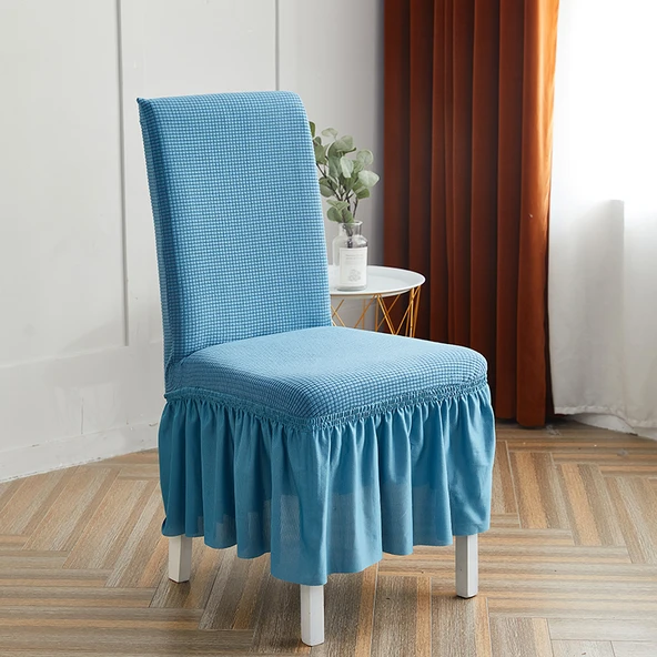 Modern Yemek Masa Sandalye Kılıfı - Batı Göl Mavisi - Soft Mısır Yünü - 2'li Set